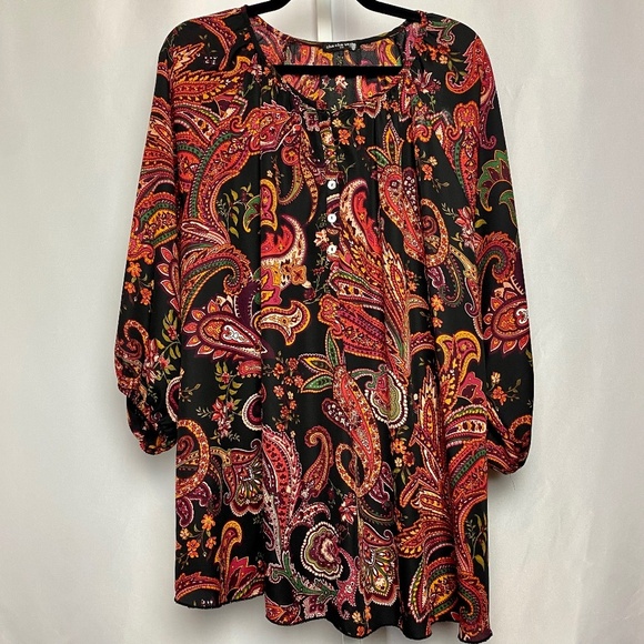 cha cha vente Tops - Cha Cha Vente Plus Size Womenʻs Black | Red Floral Paisley Print Blouse 3X